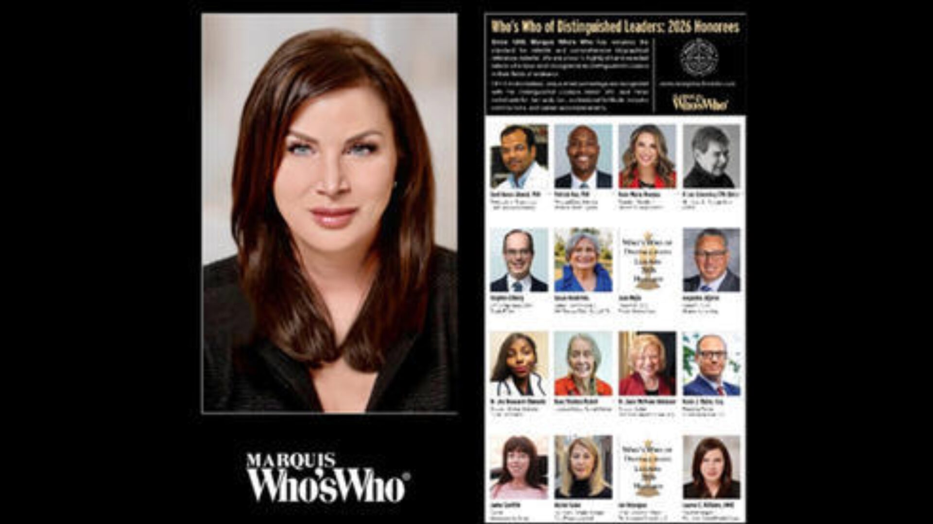 A professional portrait of a woman on a Who's Who page.